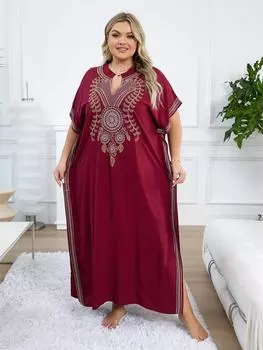 EDOLYNSA 2024, летнее богемное кафтан с вышивкой и v-образным вырезом, сексуальное бикини, пляжное платье макси, женская пляжная одежда, туника, халат One Size красный