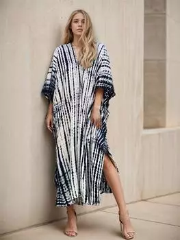 EDOLYNSA 2024 плюс размер, полосатый кафтан с v-образным вырезом и коротким рукавом, сексуальный купальник, накидка для женщин, летнее пляжное платье, домашние платья Q1218 One size чёрный/белый