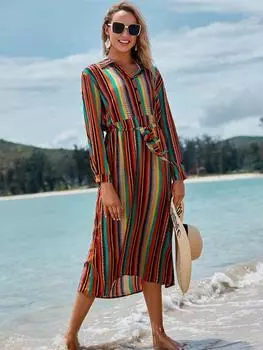 EDOLYNSA 2024 сексуальное V-образным вырезом с рукавами «летучая мышь» с золотой вышивкой повседневное пляжное длинное платье женский летний купальник прикрытие расслабленные платья для отдыха и вечеринок One Size разноцветный