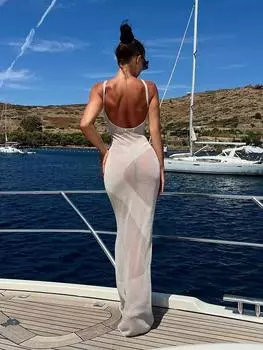 EDOLYNSA 2024 сексуальное вязаное прозрачное пляжное облегающее платье с U-образным вырезом и открытой спиной, женское облегающее платье для летних каникул, вечерние, пляжная одежда, накидки на бикини A2838