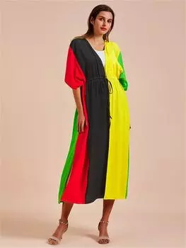 EDOLYNSA 2024 сексуальный модный открытый передний пояс плюс размер кимоно одежда для отдыха отпуск уютный пляжный купальник накидка для женщин летнее домашнее платье One Size разноцветный