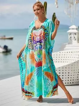 EDOLYNSA 2024 Summer Beach Dress Cover-Ups for Women Sexy Swimsuit Coverup Beachwear Sarongs Swimwear Kaftan