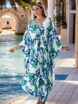 EDOLYNSA 2024, зеленое богемное платье больших размеров с принтом, кафтан, женский кафтан, летние наряды, свободные платья для отдыха, вечеринки, Moo Moo One Size разноцветный