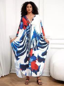 EDOLYNSA Белый халат с принтом, кафтан, женское платье, купальник большого размера, накидка, платье Moo Moo, легкая куртка для отдыха, накидка Q1289 One Size разноцветный