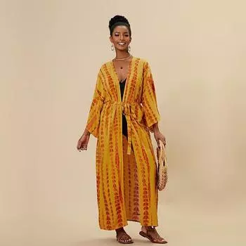 EDOLYNSA богемное платье с галстуком-красителем в полоску, накидки на бикини, длинная туника, сексуальное платье-кимоно, женское пляжное платье больших размеров, купальный костюм, накидка Q1314 One size жёлтый