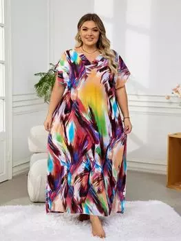 EDOLYNSA богемный цветной халат, кафтан, женская длинная юбка с короткими рукавами, хит продаж, свежее платье, яркий цвет, одежда для отдыха, пляжная одежда Q831 One Size разноцветный