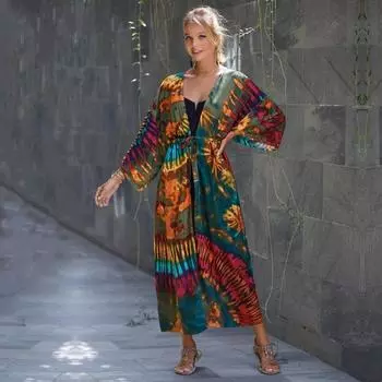 EDOLYNSA богемный купальник, накидка в полоску в стиле ретро, женская летняя одежда с поясом, длинное платье-кимоно, пляжная одежда, накидки на бикини Q1521 армия зеленый