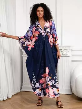 EDOLYNSA богемный женский свободный кафтан, длинное платье для отпуска, вечеринки, домашний халат больших размеров, домашняя одежда, купальник, пляжное платье Q1289 One Size разноцветный