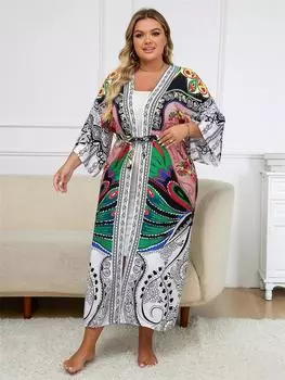 EDOLYNSA Большие размеры, богемное женское кимоно, кардиган, купальник, накидка, домашний халат, пляжная одежда, легкая куртка, одежда для отдыха, пляжная одежда One Size разноцветный