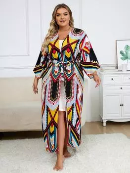 EDOLYNSA большие размеры, женское кимоно, кардиган с принтом в стиле бохо, туника, пляжная одежда, купальный костюм, накидка, дышащий халат, одежда для отдыха, накидка Q1332 One Size разноцветный