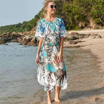 EDOLYNSA быстросохнущая сексуальная накидка-бикини с принтом в стиле бохо с V-образным вырезом летнее платье пляжная туника женская пляжная одежда кафтан купальник накидка One Size разноцветный
