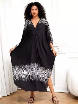 EDOLYNSA Черный женский кафтан, непринужденный кафтан Му Му, платье с рукавами «летучая мышь», домашний халат, купальный костюм, накидка, халат, наряд Q1289 One Size разноцветный