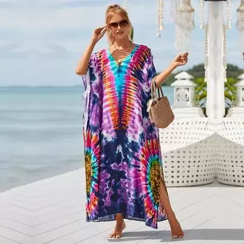 EDOLYNSA длинное пляжное платье, накидки для женщин, парео де пляж, купальник, пляжные саронги, купальники, кафтан, пляжная одежда Q1476 One size фиолетовый