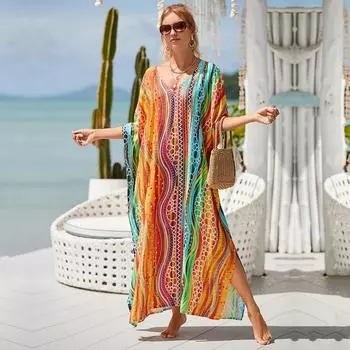 EDOLYNSA длинное пляжное платье, накидки для женщин, парео де пляж, купальник, пляжные саронги, купальники, кафтан, пляжная одежда Q1476 One size оранжевый