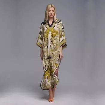 EDOLYNSA Длинный кафтан с богемным принтом и рукавами 3/4, повседневное платье макси, летняя одежда, женская пляжная одежда, купальный костюм, накидка Q1486