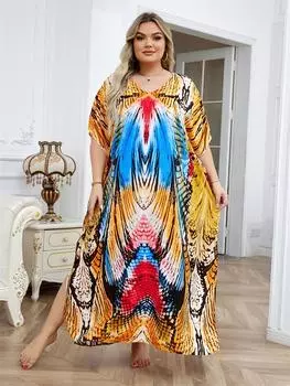 EDOLYNSA Хлопковое длинное пляжное платье, накидка для женщин, парео-де-пляж, купальный костюм, пляжные саронги, купальники больших размеров, кафтан, пляжная одежда Q1476 One Size золотой