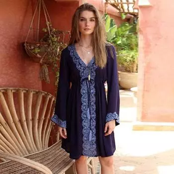 EDOLYNSA Хлопковое пляжное накидка-саронг с вышивкой для плавания Парео де Плайя Мухер Пляжная одежда