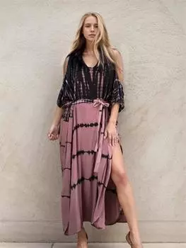 EDOLYNSA Элегантное кафтан с принтом тай-дай плюс размер сексуальное пляжное платье макси без бретелек 2024 летняя женская пляжная одежда накидка на купальный костюм Q1244 One size розовый