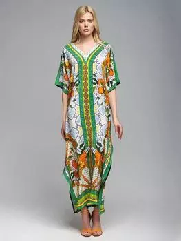 EDOLYNSA кафтан больших размеров, разноцветное летнее длинное пляжное платье с богемным принтом, женское уютное домашнее платье, купальный костюм, свободный кафтан One Size