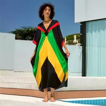 EDOLYNSA Кафтан больших размеров, разноцветное летнее длинное пляжное платье, женская домашняя одежда, пляжная одежда, купальный костюм, свободный кафтан One Size разноцветный