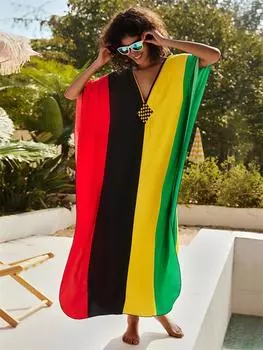 EDOLYNSA кафтан больших размеров, разноцветное летнее длинное пляжное платье, женская домашняя одежда, купальный костюм, свободный кафтан One Size разноцветный