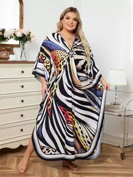 EDOLYNSA кафтан больших размеров в богемном стиле с принтом разноцветных листьев, летнее длинное пляжное платье, женская домашняя одежда, купальный костюм, свободный кафтан One Size разноцветный