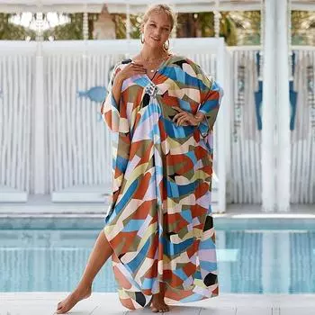 EDOLYNSA Красный купальник-бикини с принтом тай-дай, халат, повседневная летняя пляжная юбка с v-образным вырезом и боковым разрезом, женская пляжная одежда, накидка на купальник Q1297 One Size красный