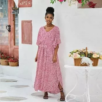 EDOLYNSA модное леопардовое платье-кимоно с v-образным вырезом и короткими рукавами, туника, женская летняя пляжная одежда, купальный костюм, накидка Q1524