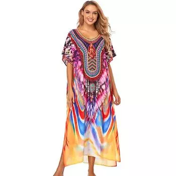 EDOLYNSA Полосатый купальник, накидка, пляжная туника, саронг, халат De Plage, пляжная одежда, кафтаны, длинное пляжное платье, женская одежда для плавания Q1210 One Size разноцветный