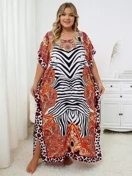 EDOLYNSA полосатый женский кафтан больших размеров, пляжная одежда, длинное платье, домашняя одежда, платье Moo Moo, стильный купальник, накидной халат, кафтан Q1415 One Size разноцветный