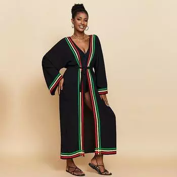 EDOLYNSA повседневное черное длинное кимоно купальный костюм накидки летняя одежда женская туника пляжная одежда купальный костюм накидка саронг Q1500 чёрный