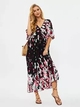 EDOLYNSA повседневное длинное платье с v-образным вырезом и короткими рукавами и бахромой, туника, женская летняя одежда, пляжная одежда, купальник, накидка Q1498 One Size розовый