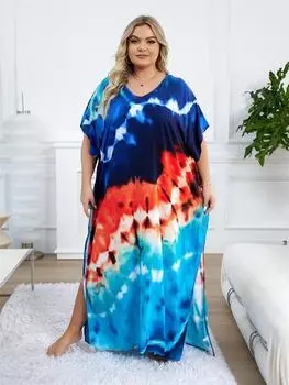 EDOLYNSA Повседневные платья-кафтаны для женщин 2024, богемное платье с принтом, непринужденная легкая куртка, купальный костюм, пляжные накидки для отпуска, Q1342 One Size синий