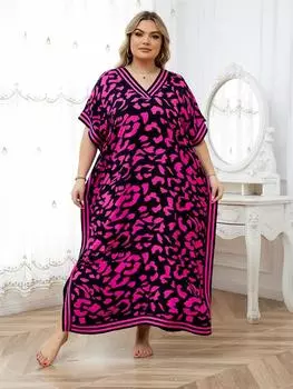 EDOLYNSA Розовый леопардовый кафтан размера плюс летнее длинное пляжное платье женская домашняя одежда наряд купальный костюм накидка свободный кафтан One Size розовый