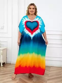 EDOLYNSA Розовый леопардовый кафтан размера плюс летнее длинное пляжное платье женская домашняя одежда наряд купальный костюм накидка свободный кафтан One Size разноцветный