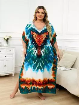 EDOLYNSA Розовый леопардовый кафтан размера плюс летнее длинное пляжное платье женская домашняя одежда наряд купальный костюм накидка свободный кафтан One Size разноцветный