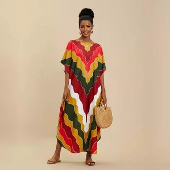 EDOLYNSA с рукавами «летучая мышь» с принтом, большие размеры, кафтан, уличная одежда, макси, радужное богемное платье, женская пляжная одежда, купальный костюм, накидка Q1435 One size оранжевый