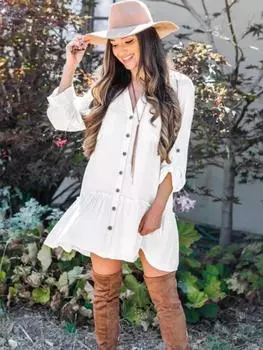 EDOLYNSA Сексуальная летняя пляжная одежда с v-образным вырезом спереди, мини-платье, белая туника, женское бикини, накидки, саронг, пляжный купальный костюм, накидка One Size белый