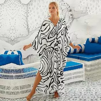 EDOLYNSA сексуальное бикини в полоску с зеброй, повседневное летнее пляжное платье с v-образным вырезом и разрезом по бокам, женская пляжная одежда, купальный костюм, накидка Q1297 One Size белый