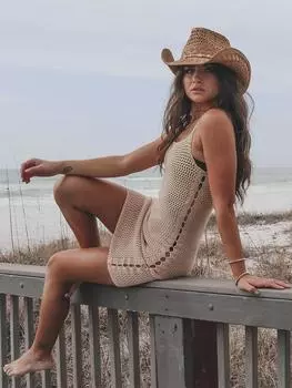 EDOLYNSA сексуальное мини-платье с запахом на тонких бретельках, вязаная туника 2024, летний белый вязаный шикарный пляжный купальник с вырезами для отдыха, накидки K3