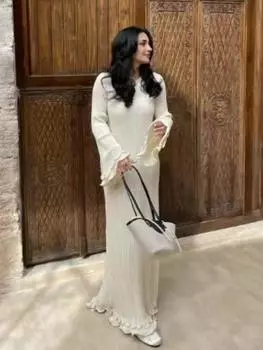 EDOLYNSA Сексуальное платье макси с открытой спиной, шнуровкой, круглым вырезом, длинными рукавами, оборкой, осень-зима 2024 года, белое пляжное платье макси, женский наряд, повседневные платья S белый