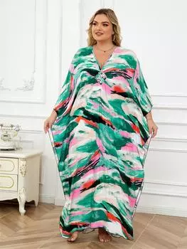 EDOLYNSA сексуальный плюс размер пустой белый кафтан с богемным принтом летнее длинное пляжное платье женская домашняя одежда наряд купальный костюм накидка свободный кафтан One Size розовый/зелёный
