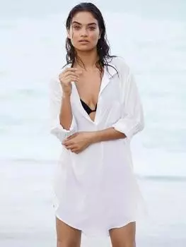 EDOLYNSA Сексуальный прозрачный купальник с v-образным вырезом, накидки, шифоновая белая женская рубашка, мини-платье, женская пляжная одежда, блузка с длинным рукавом, наряд One Size белый