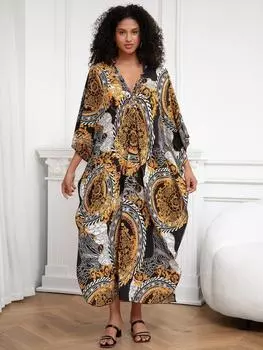 EDOLYNSA шикарный золотой женский кафтан халат свободное праздничное длинное платье легкая куртка пляжное платье одежда для отдыха свежее платье Q1289 One Size разноцветный