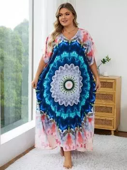 EDOLYNSA Синее богемное длинное платье с цветочным принтом, платье Moo Moo, свежее платье, шикарный свободный купальник, накидка, домашний халат, праздничный наряд Q1415 One Size разноцветный