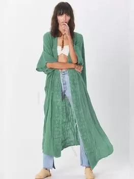 EDOLYNSA Синие открытые накидки, сексуальное летнее пляжное платье-кимоно, кружевная туника, женская пляжная одежда, купальник, накидка, халат de plage One Size зелёный