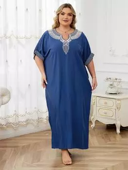 EDOLYNSA Синий кафтан с вышивкой больших размеров, длинное пляжное платье, лето 2024, женская домашняя одежда, купальный костюм, свободный кафтан One Size синий