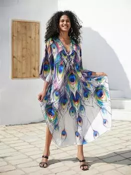 EDOLYNSA Свободное женское платье-кафтан Яркий цвет Легкая куртка Летняя одежда Домашние платья Пляжная одежда Купальный костюм Cover Up Q1634 One Size разноцветный