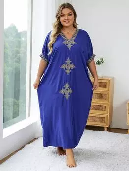 EDOLYNSA темно-синий женский кафтан с золотой вышивкой, непринужденный халат, красивое домашнее платье, пляжная одежда, купальный костюм, одежда для отдыха Q1373 One Size разноцветный