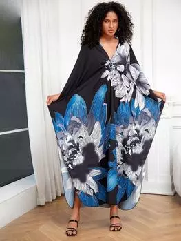 EDOLYNSA универсальный синий женский халат-кафтан, легкая куртка, кафтан, халат, длинное платье для отпуска, хит продаж, наряд для отдыха Q1289 One Size разноцветный